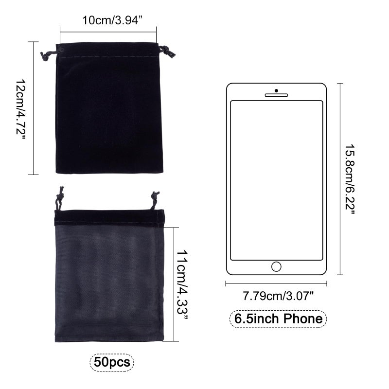 PH PandaHall 50 Pack Velvet Gift Bags Jewelry Bags for Selling 3.9x 4.7inch Black Drawstring Bags Packing Pouches Mini Dice Gift Bags for Jewelry Earring Watches Storage Wedding Favor Mother's Day - Image 3